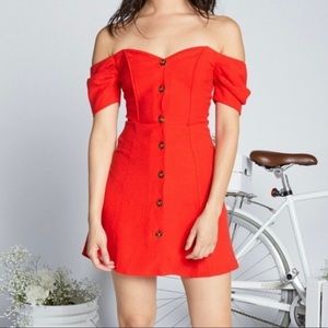 Eggie | Dress Off Shoulder Red Bodice Sexy Mini Party Sweetheart Neckline XS